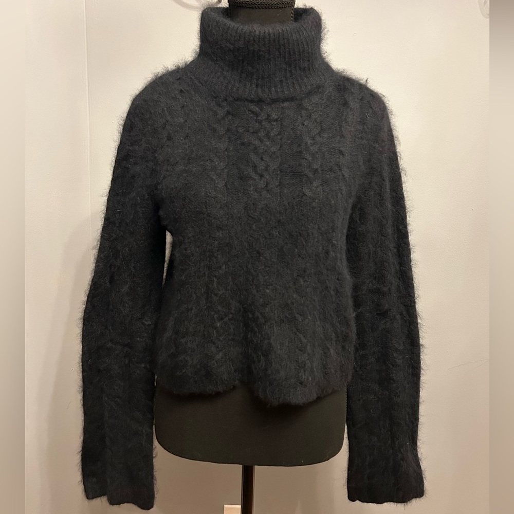 PARASUCO Angora Blend Black Cropped Cable Knit Sweater, size S